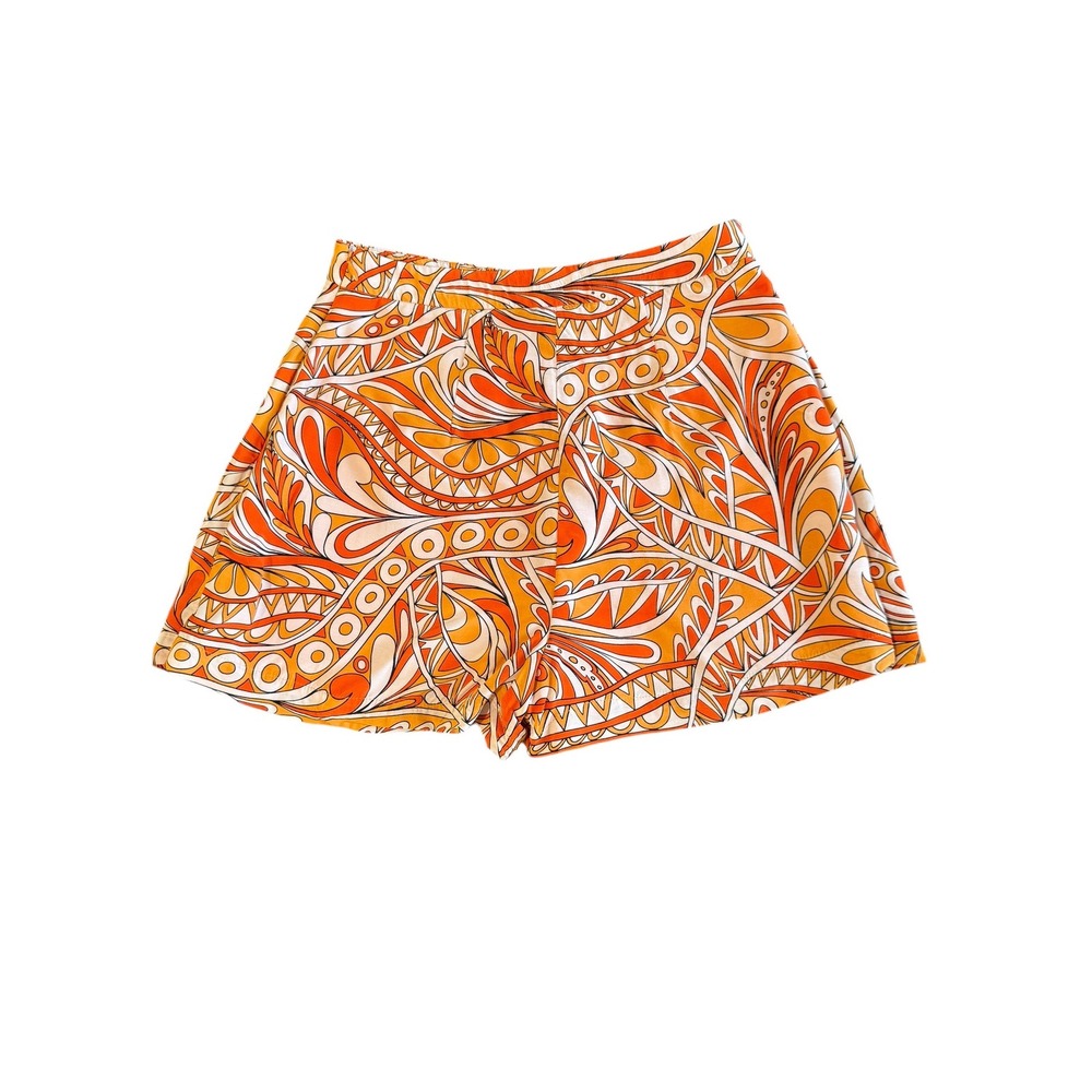 Express High Waisted Pleated Shorts Orange Retro Swirl Print Flowy Lined Sz 6 - Picture 3 of 7